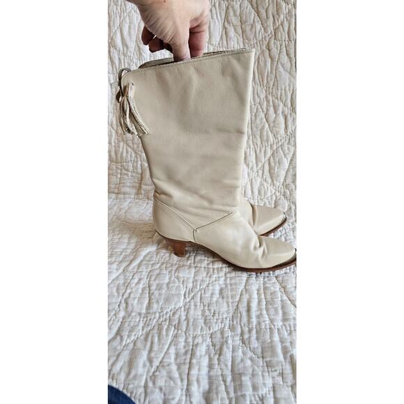 Vintage 80s Dingo Acme Women Boots 7M Ivory Leather Western Tassel Original Box - Picture 13 of 16